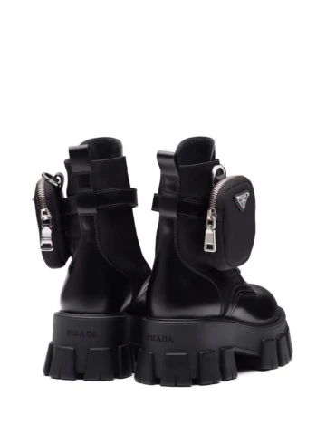 Prada - Prada Monolith brushed leather and nylon boots with pouch