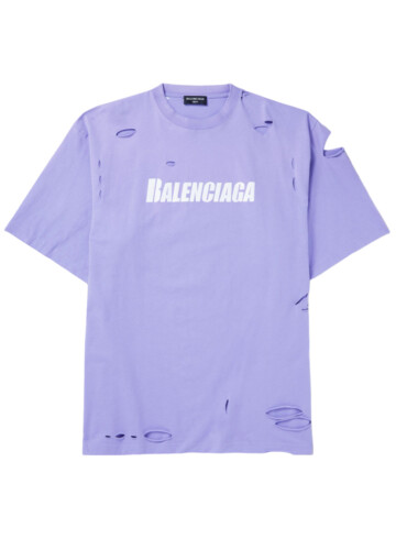 Balenciaga - Oversized Distressed Logo-Print Cotton-Jersey T-Shirt