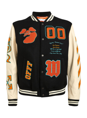 Off-White - OFF-WHITE  Leather-Trim Graphic Bomber Jacket