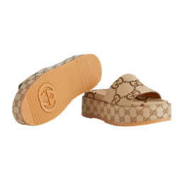 Gucci - Angelina platform 55mm sandal camel canvas