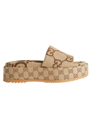 Gucci - Angelina platform 55mm sandal camel canvas