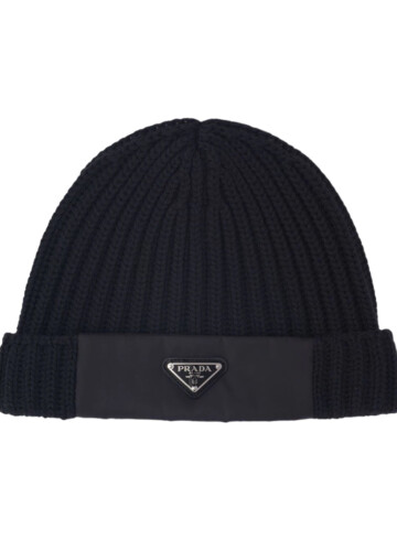 Prada logo rib-knit beanie hat