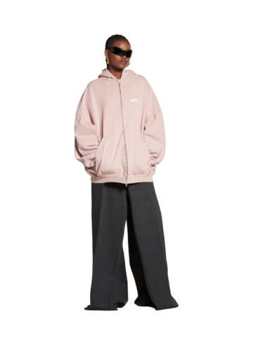 Balenciaga Back Flip Round Zip-Up Hoodie Oversized in light pink