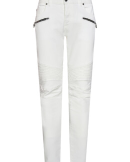 Balmain - White Stretch Denim Slim-Fit Jeans With Ribbed Knees Detailing