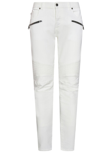 Balmain - White Stretch Denim Slim-Fit Jeans With Ribbed Knees Detailing