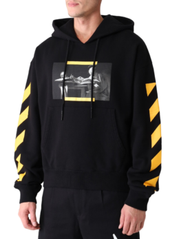 Off-White - BLACK YELLOW STRIPES DETAILED ANGEL PAINTING PRINTED COTTON HOODIE