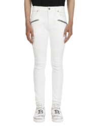 Balmain - White Stretch Denim Slim-Fit Jeans With Ribbed Knees Detailing