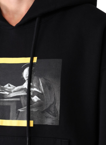 Off-White - BLACK YELLOW STRIPES DETAILED ANGEL PAINTING PRINTED COTTON HOODIE