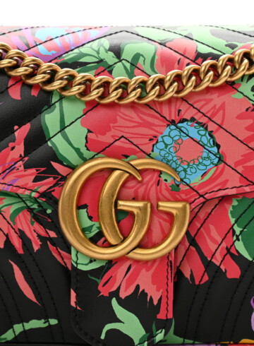 Gucci - KEN SCOTT Calfskin Matelasse Floral Small GG Marmont Shoulder Bag Black